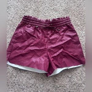 Zenana Vegan Leather High Waist Burgendy Shorts XL